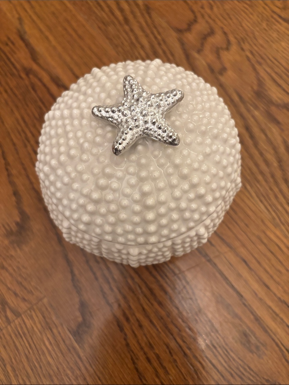 White Ceramic Sea Urchin Trinket Box with Fun Logo